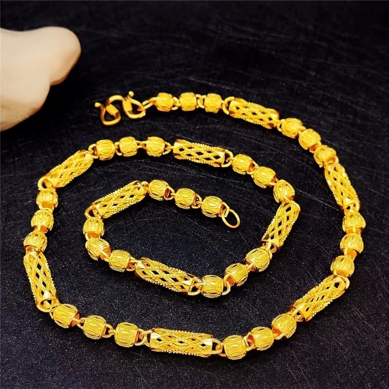 TEMU 24k Gold Plated-plated Cylindrical Necklace For Men With A Hollow Grid Design, Perfect For Hip-hop Style Gifts