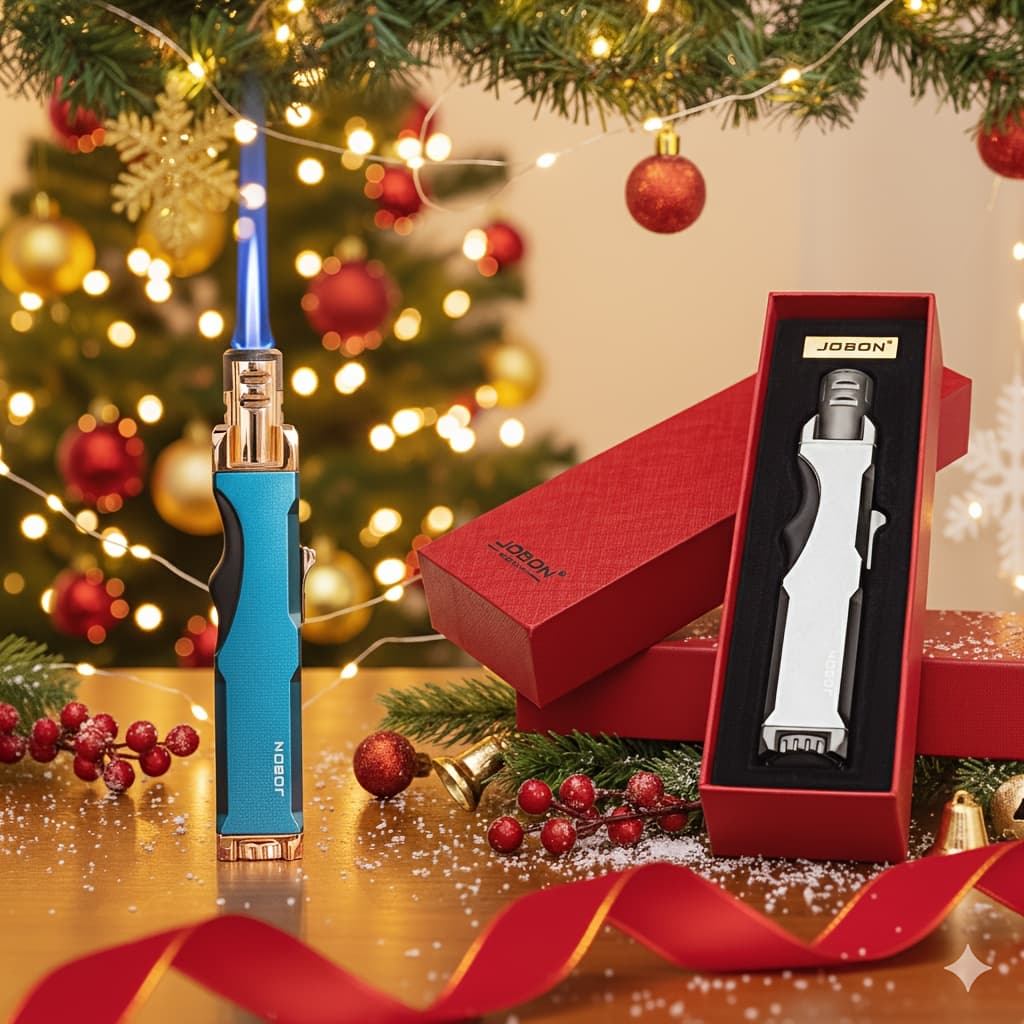 TEMU Jobon -style Torch Lighters, Adjustable High-temperature Blue Flame, Refillable, Durable Ceramic & Metal, Perfect For Bbq & Outdoor Cooking (gas Not Included), Dark Green