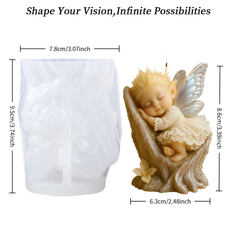 TEMU Mold, Sleeping Baby Silicone Mold With Intricate Wings, Lace Dress, And – Easy Demolding, Reusable For Handmade Scented Candles/garden Ornaments. Suitable For Wax, Resin