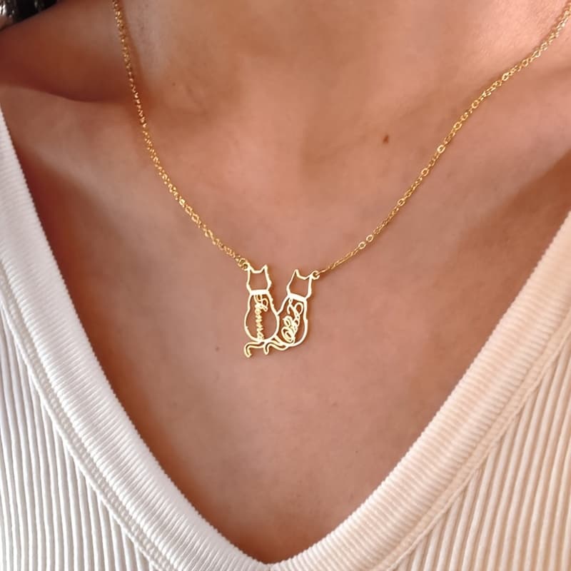 TEMU Personalized Cat Name Necklace, Custom Name Necklace, Dainty Cat Mom Memorial Gift, Cat Silhouette, Cat Gifts For Cat Lovers, Gifts For Mum