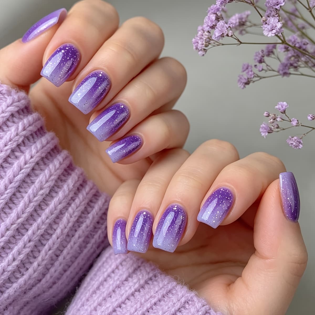 TEMU 24pcs Short Purple Ombre Press-on Nails, Violet Gradient Fake Nail Tips, Contrast Press-on Nails For Use, Parties, Vacations, And