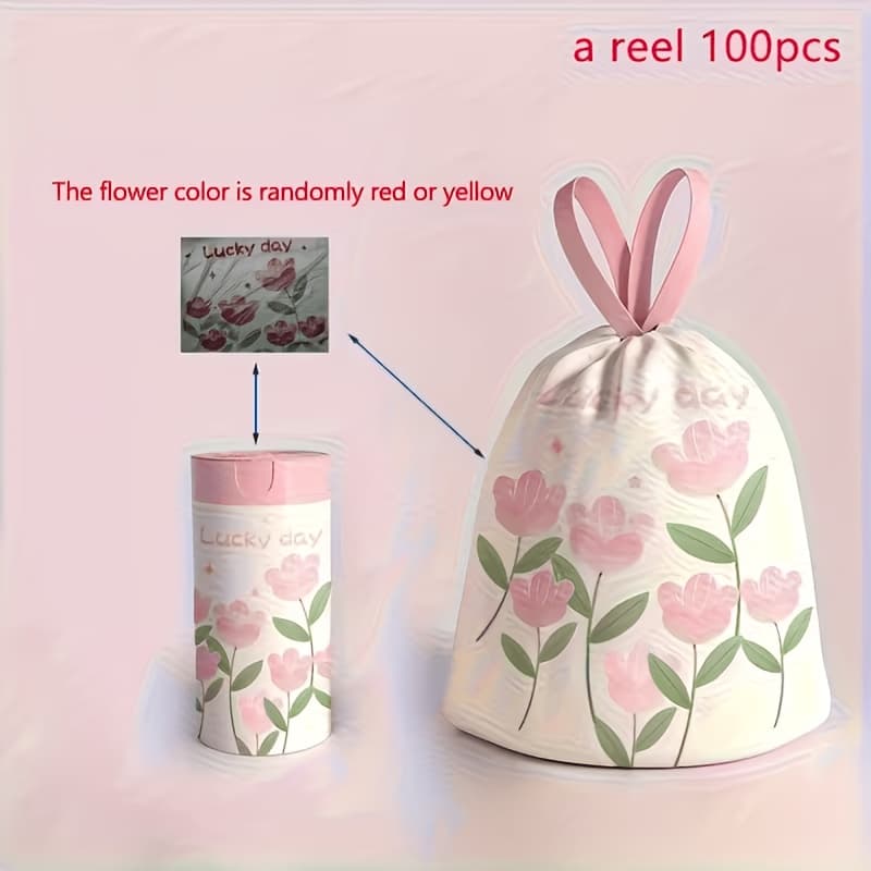 TEMU 1roll/100-pack Lavender Scented Drawstring Trash Bags, Thickened Large Size, Multipurpose High-density Polyethylene Disposable Bags For Kitchen, Bathroom, Bedroom, Living Room, Toilet. Random