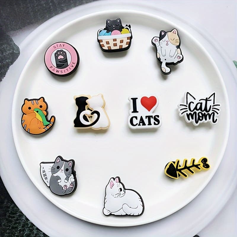 TEMU 10pcs Shoe Additions Featuring Detachable Cat Designs, Creative Street Elements, Perfect For Christmas Gifts And Decorations