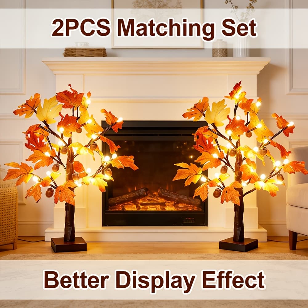TEMU 2- Lamp Autumn Thanksgiving Decoration 24 Led Illuminated Maple With Leaves 2 Feet Maple Illuminated Tree