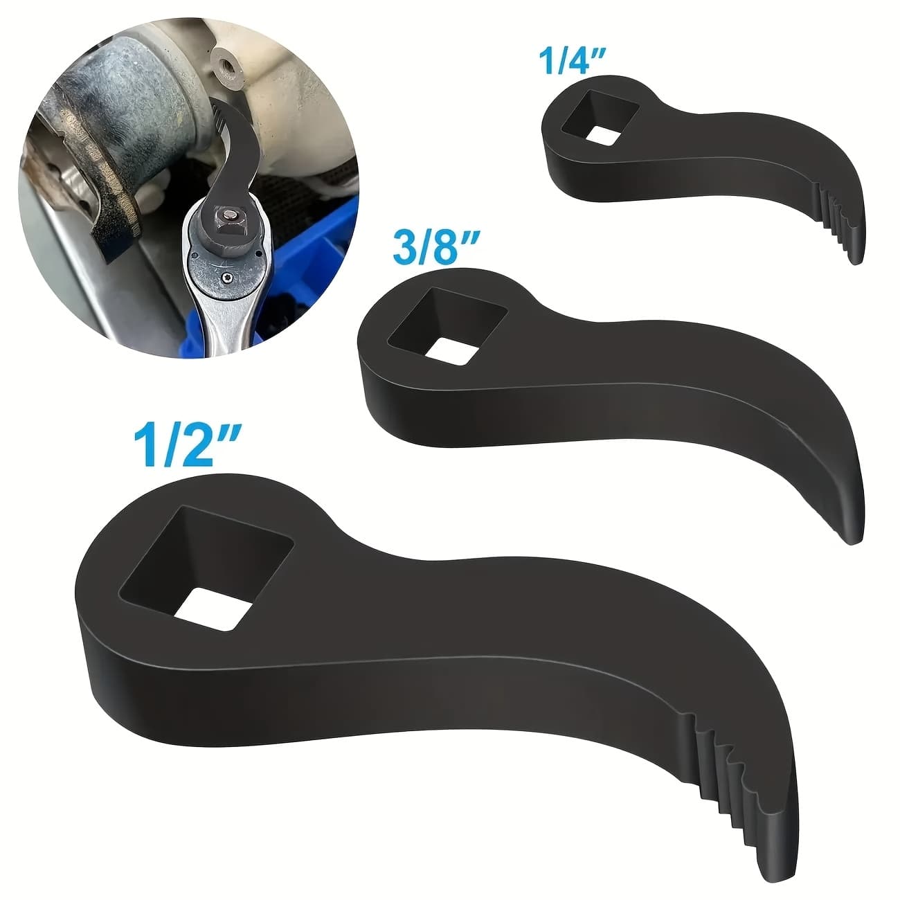 TEMU 3pcs Adapter Head, Metal Pry Bar Wrench Adapter, 1/2", 3/8", 1/4" Drive Sizes, Non-adjustable Extension, Compact Horn Type Half Shaft Removal Tool For Car Repair