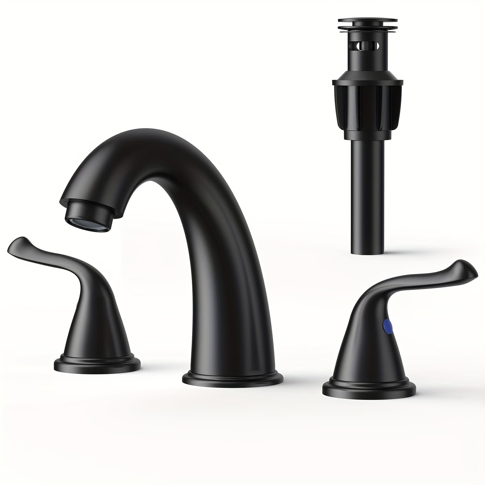 TEMU Black Bathroom Faucets, Faucet For Bathroom Sink - 2 Handle Basin Faucet, 3 Hole 8 Inch Widerspread Bathroom Faucet With Pop Up Drain Assembly, Lines Faucets For Rv Bath Vanity