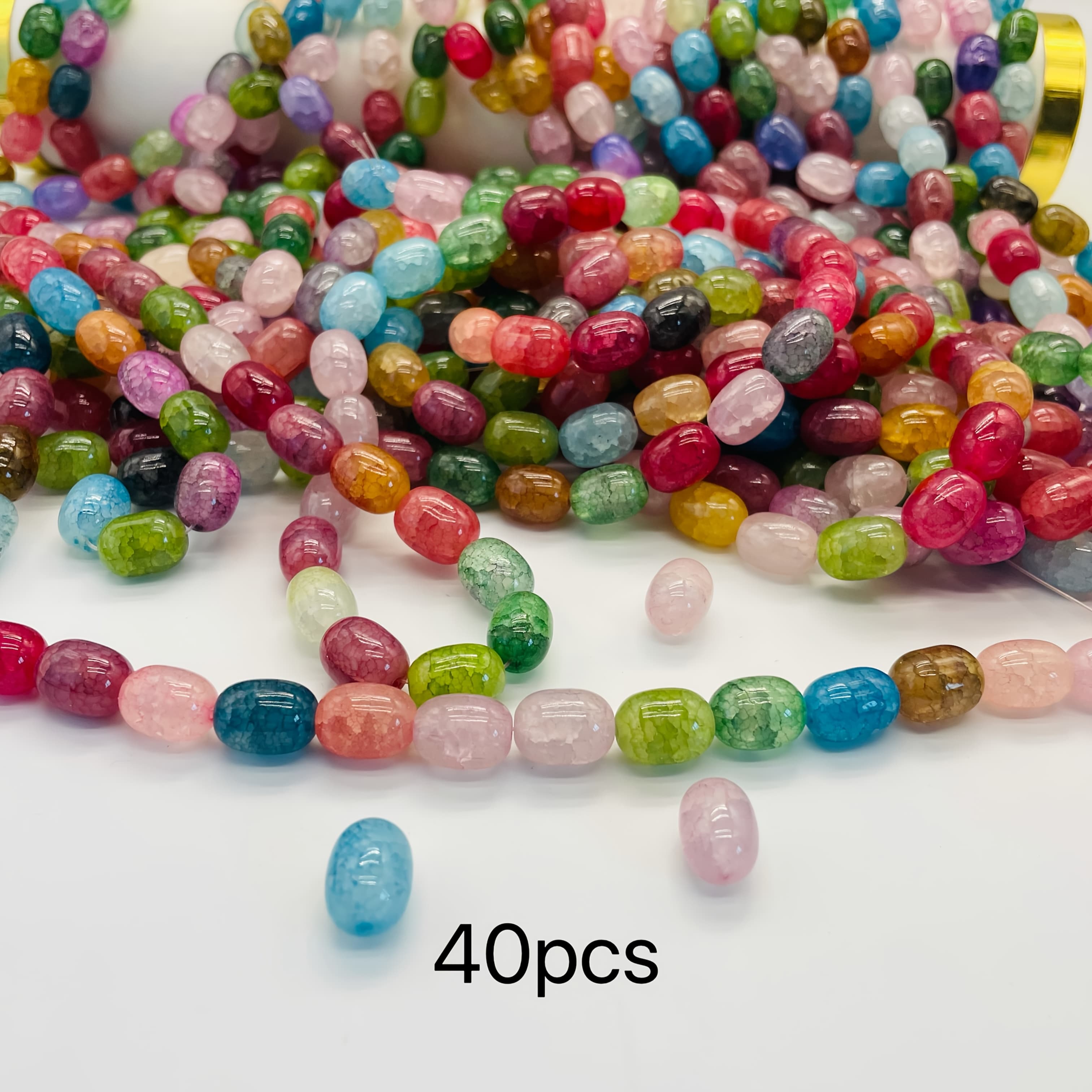TEMU Exploding Flower Glass Date Bead Ice Crack Oval Shape Bead 10 X 14mm Mixed Colors Straight Hole Handmade Jewelry Additions Beading Materials Semi-finished Goods