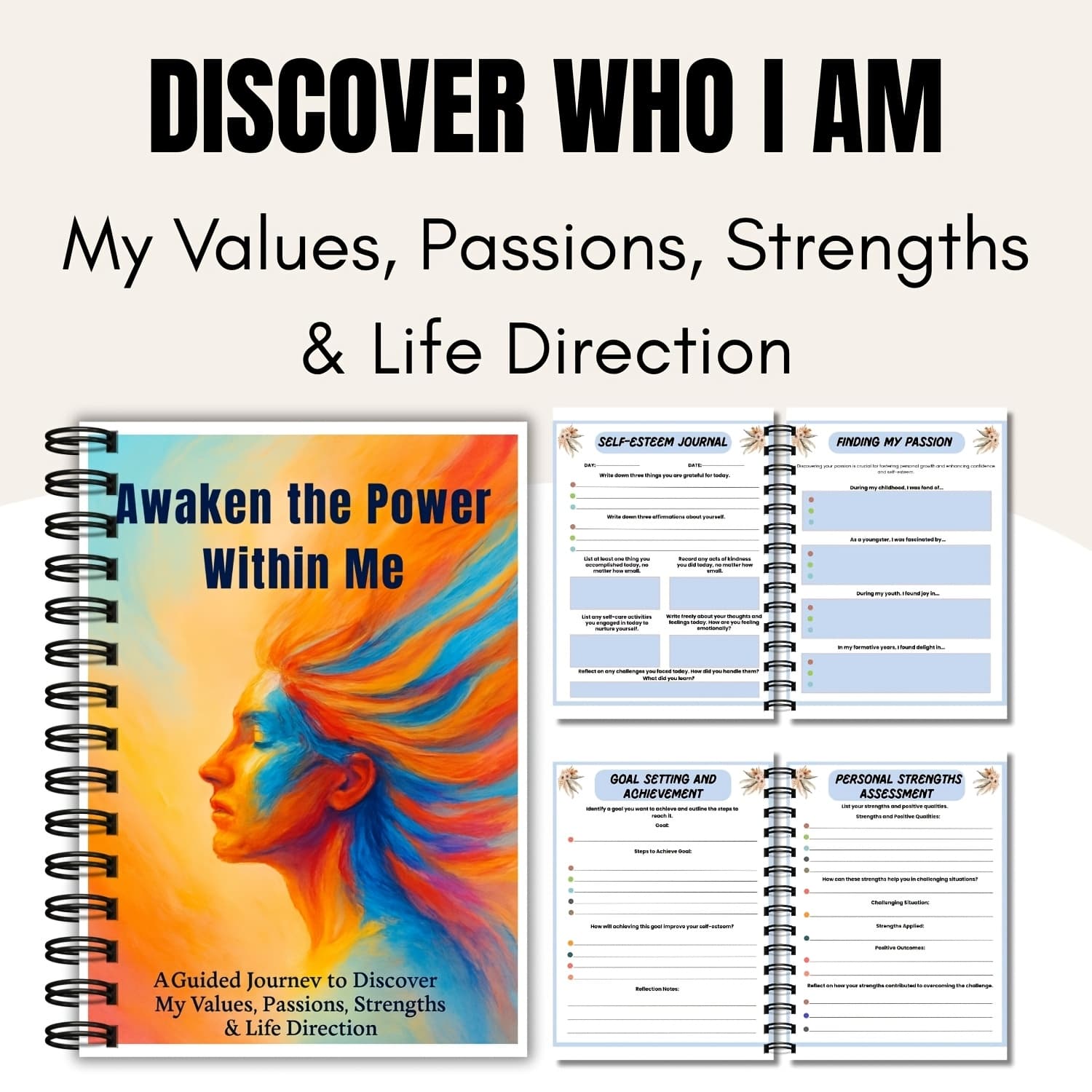TEMU Self-discovery And Planner - Pages To Values, , Strengths, Purpose And Life | , Action Steps And Motivation | Spiral Notebooks