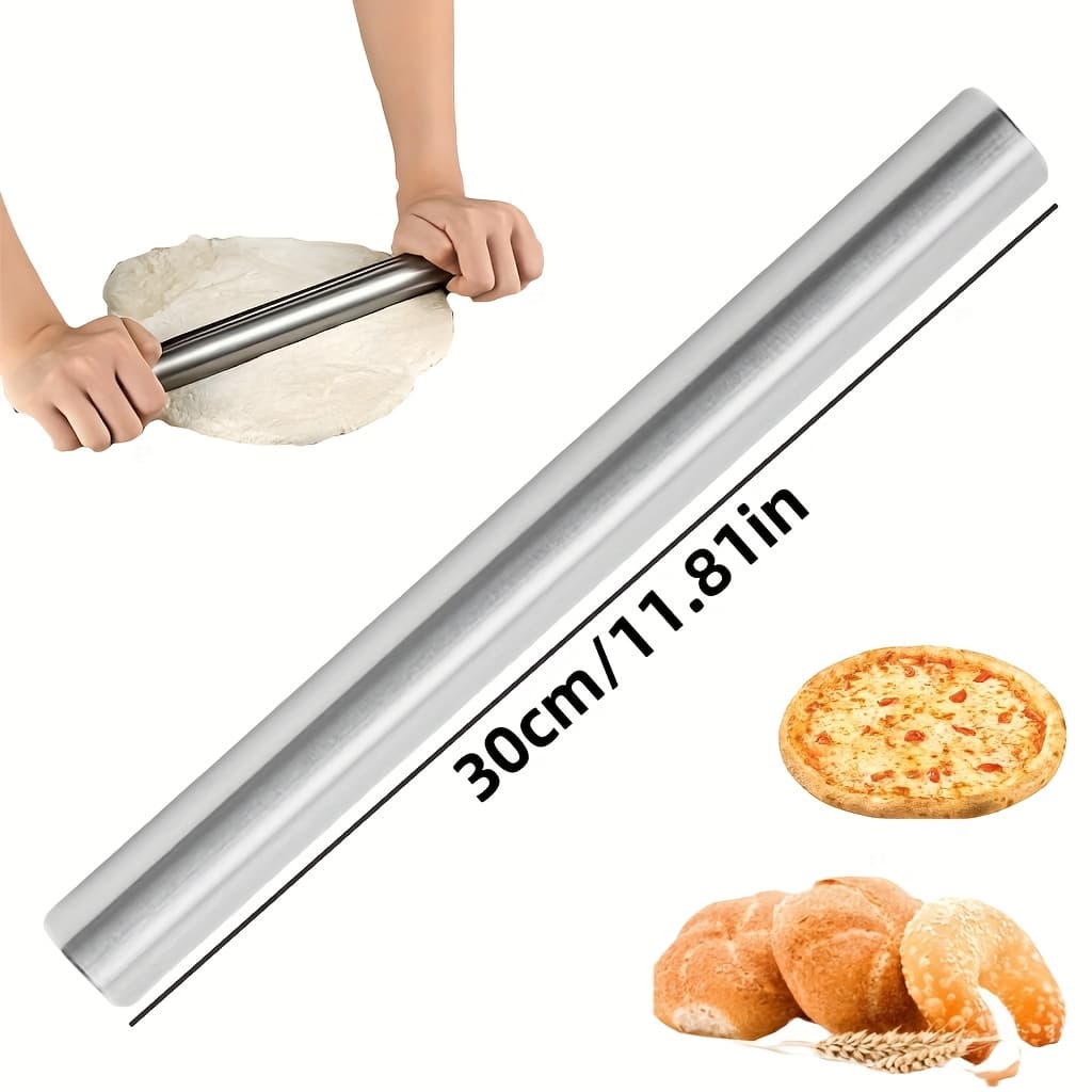 TEMU 1pc Easy Stainless Steel Rolling Pin, Suitable For Baking, Ideal For Rolling Sugar, , Pies, Dumplings, And Pizza Dough, Hollow And Lightweight Stainless Steel Dough Roller 30/25/20cm