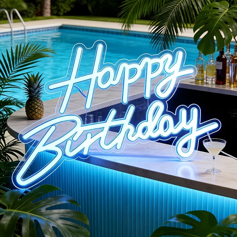 TEMU Happy Birthday Neon Sign For Parties, Large Size 23 X 14 Inches, With Dimmable Led Neon Lights, Wall Decoration And Party Photo Backdrop (usb Powered)