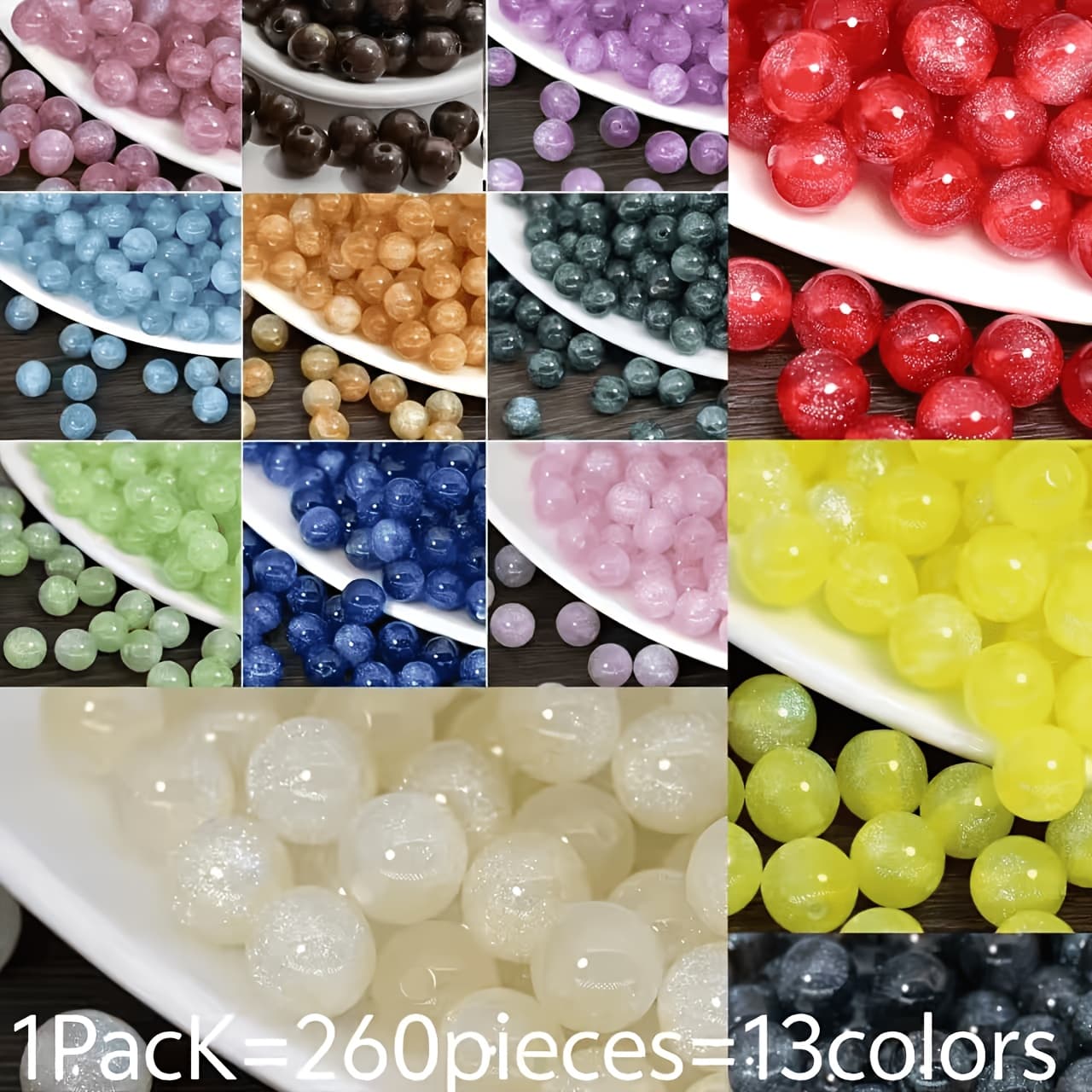 TEMU 8mm 260pcs 13 Colors, Sparkling Starry Sky Acrylic Beads, Fashionable Colors Jewelry Making Multifunctional Craft