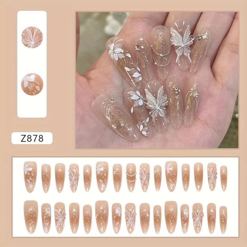 TEMU 3d False Nails With Detachable Flower Wrapping And, Press-on Nail Tips, 30pcs