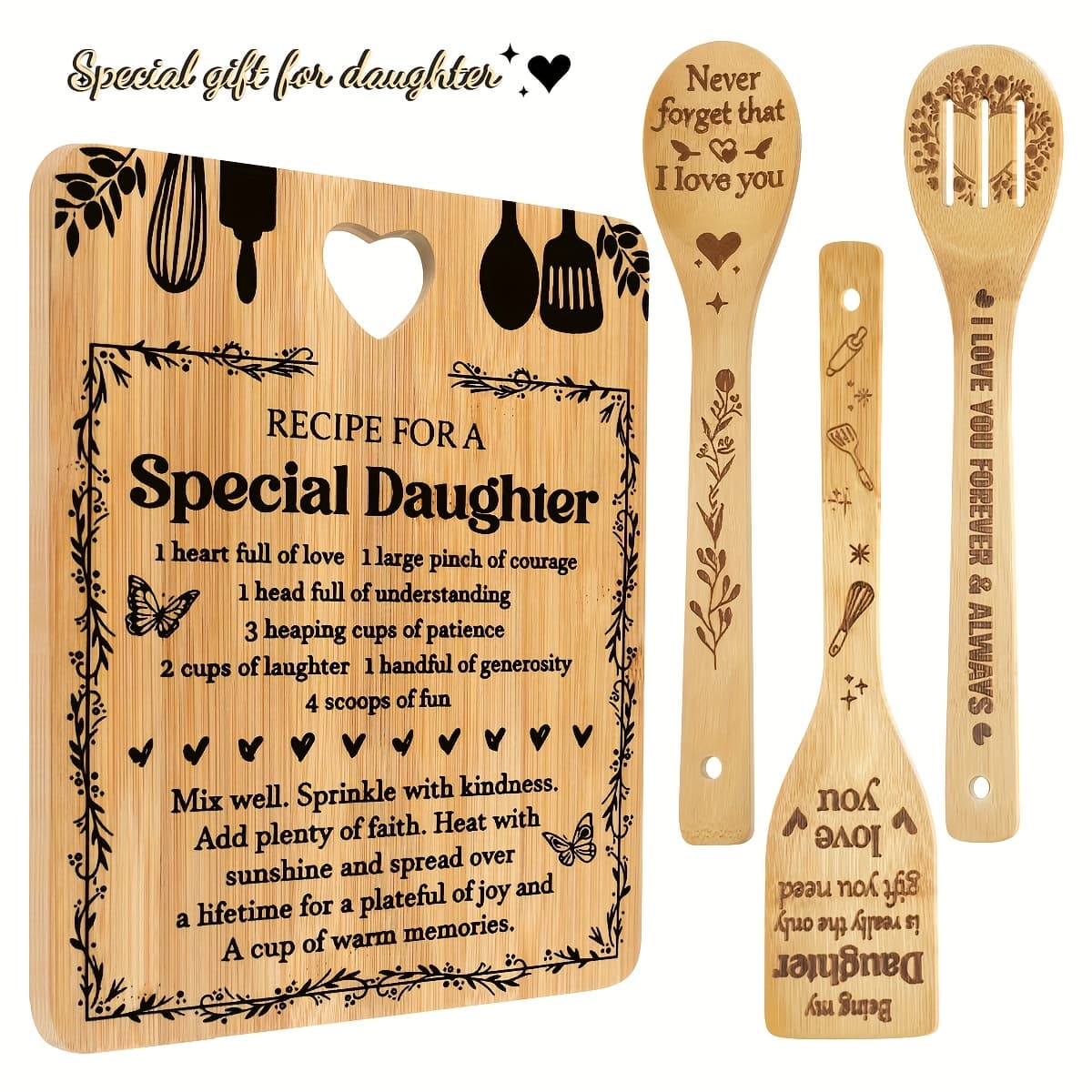TEMU 1pc Bamboo Cutting Board Engraved With Name - "recipe For Daughter" - Chopping Board, Birthday Christmas Halloween Gift For, ' & Keepsake