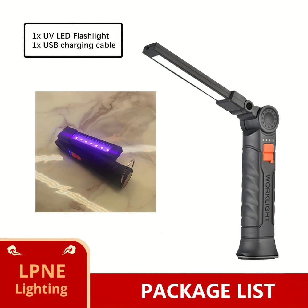TEMU Macrocosm Portable Uv Work Light - 4 , Rechargeable Mini Blacklight Flashlight With Magnetic Base & Hook, Ultraviolet Lamp For Pet Urine Detection, Hunting, And Home Use, Usb Charging, Hands-
