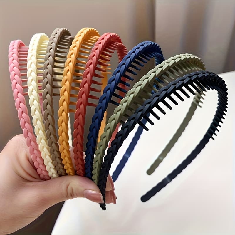 TEMU 4pcs-8pcs Fashion Simple Face Washing Hairband To Organize Split Hair Makeup Cave Headwear Wheat Ear Frosted Belt Teeth Press Hair Headband Anti-slip Women