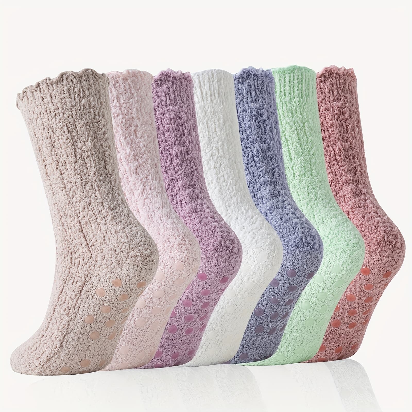 TEMU 7 Pairs Non Slip Fuzzy Grip Socks For Women Hospital Slipper Grippers Warm Cozythick Fluffy Winter Comfy Anti Skid Socks, Christmas Stockings, Gift Socks