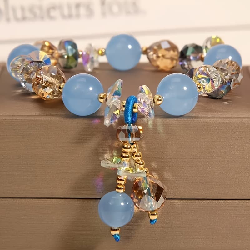 TEMU 1pc Handmade Bohemian Natural Stone & Bracelet - Natural Stone Beads & -style, Elegant Gift For Valentine's Day, Daily Wear, - (no Plating, Chain)