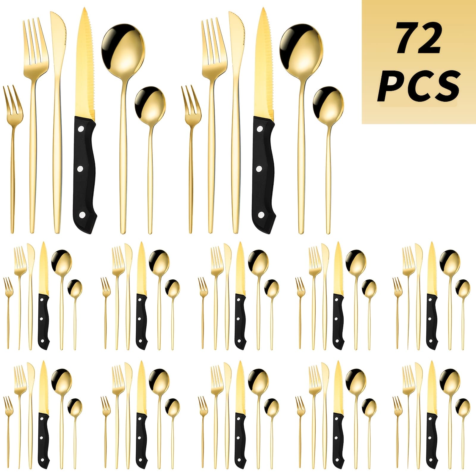 TEMU /72pcs Stainless Steel Cutlery Set, 420 Stainless Steel Polished Flatware Set, Forks Knives Spoons, Dishwasher Safe, 12 Person Silverware Set For Families Hotels Restaurants Parties