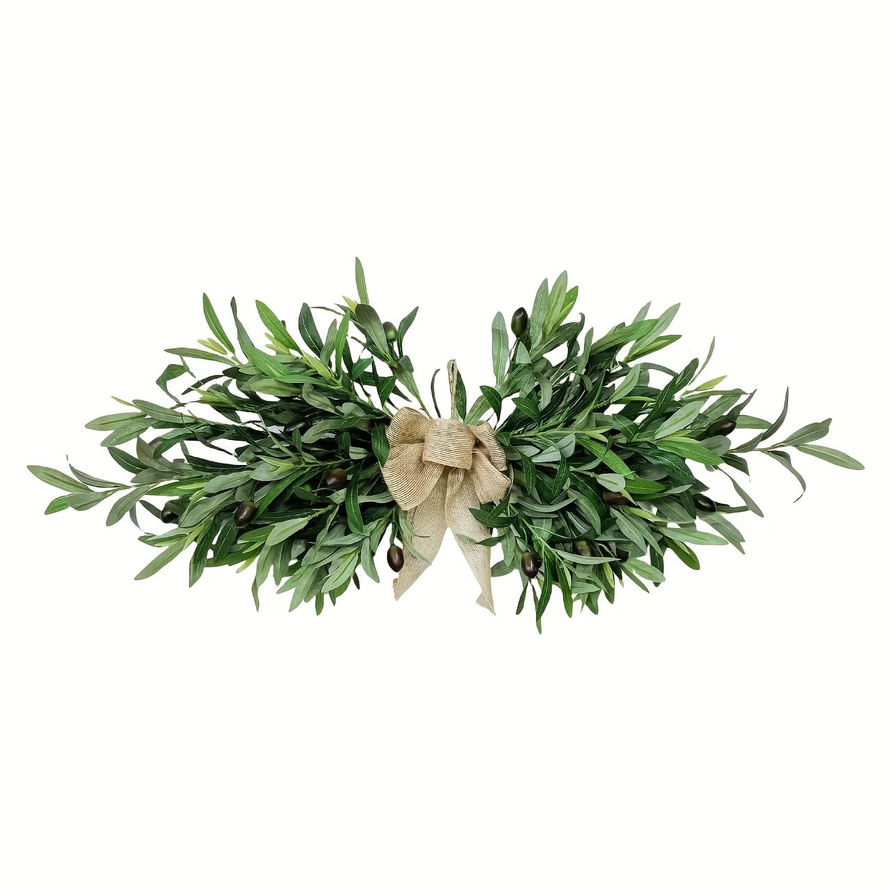 TEMU Sophisticated Garland Featuring Burlap Ribbon - Lifelike Green Leaves For Wall Or Door Decoration Suitable For Homes, Weddings, Festive Occasions, And Photography Additions, Olive-themed Decor