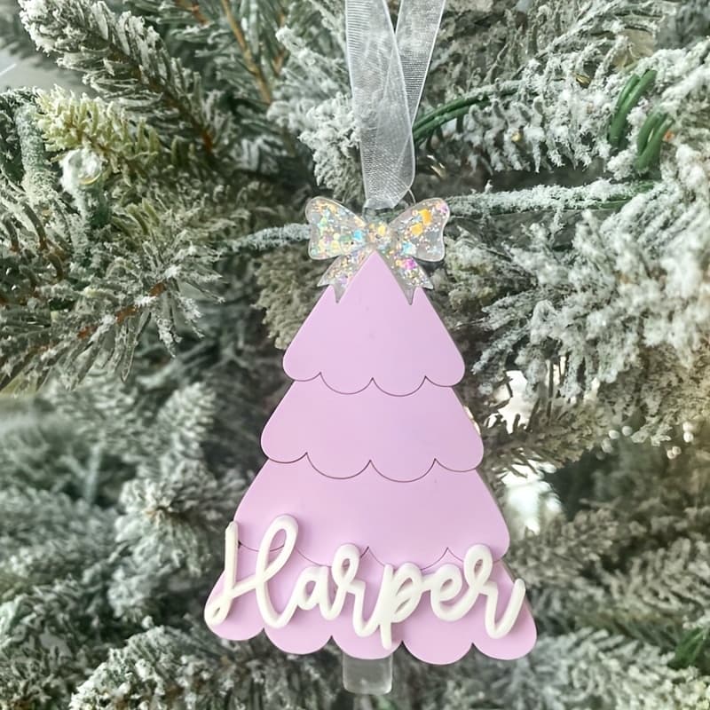 TEMU 1 Custom Acrylic Nameplate Pendant, A Cute Christmas Tree-shaped Ornament, Featuring A Bow Element, Perfect For Christmas Gifts, In Colors