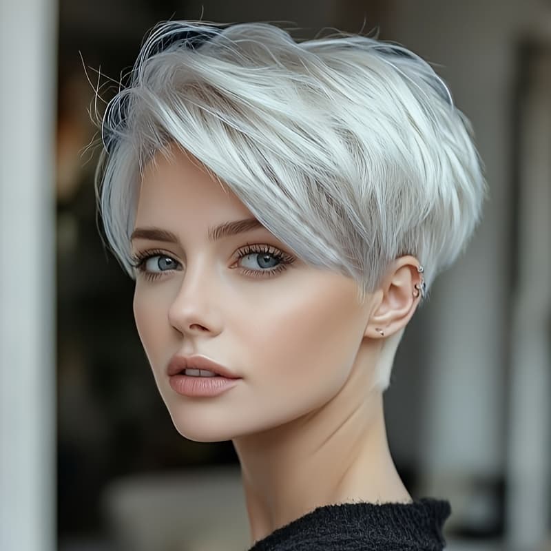 TEMU Short White Wig For Women Short Women's Wigs Short Hairstyles Wig Short Cut Hair Wig Synthetic Wigs With Bangs Short Hair Wigs For Halloween, Christmas Party, Music Festivals Cosplay Wig
