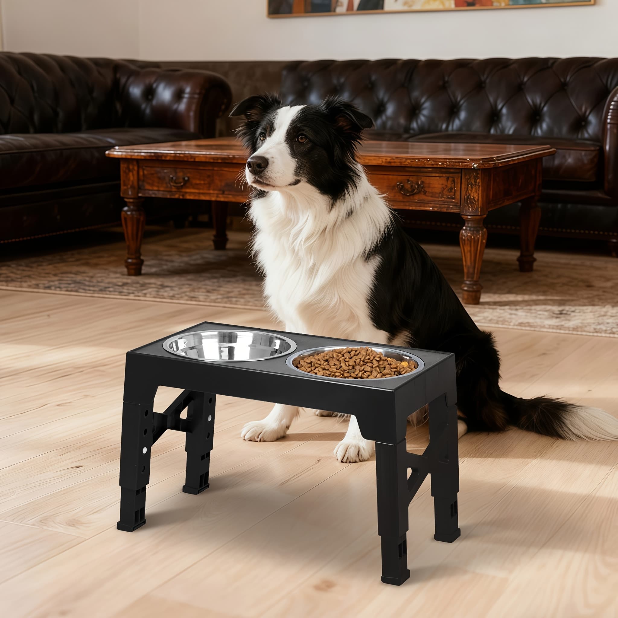TEMU Elevated Dog Bowls With 2 Stainless Food Bowls, Raised Dog Bowl Adjusts To 5 (3.15", 8.66", 9.84", 11.02", 12.2") For Small Medium And Large Dogs