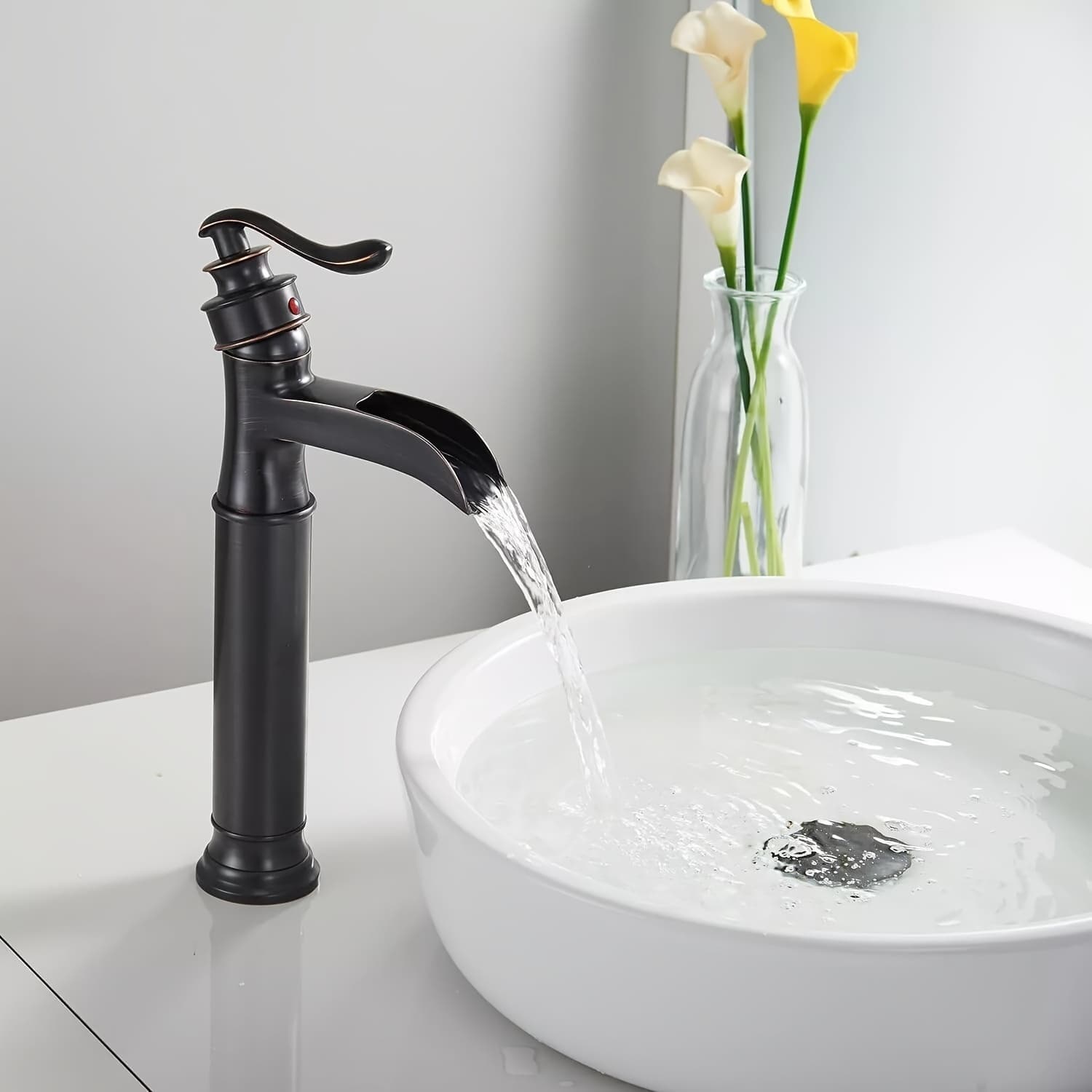 TEMU Bathroom Sink Faucets Oil Rubbed Bronze Bathroom Vessel Sink Faucet Waterfall Single Hole Mixer Tap With Pop-up Drain