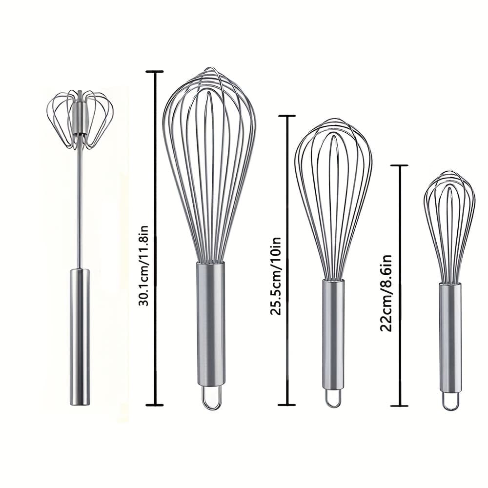 TEMU 4pcs Stainless Steel Egg Beater Set - Manual &semi-automatic Kitchen Mixer, Suitable For Beating, Whipping, Mixing - Durability Beater Set, Food Grade, Easy To Clean, - No Batteries Required
