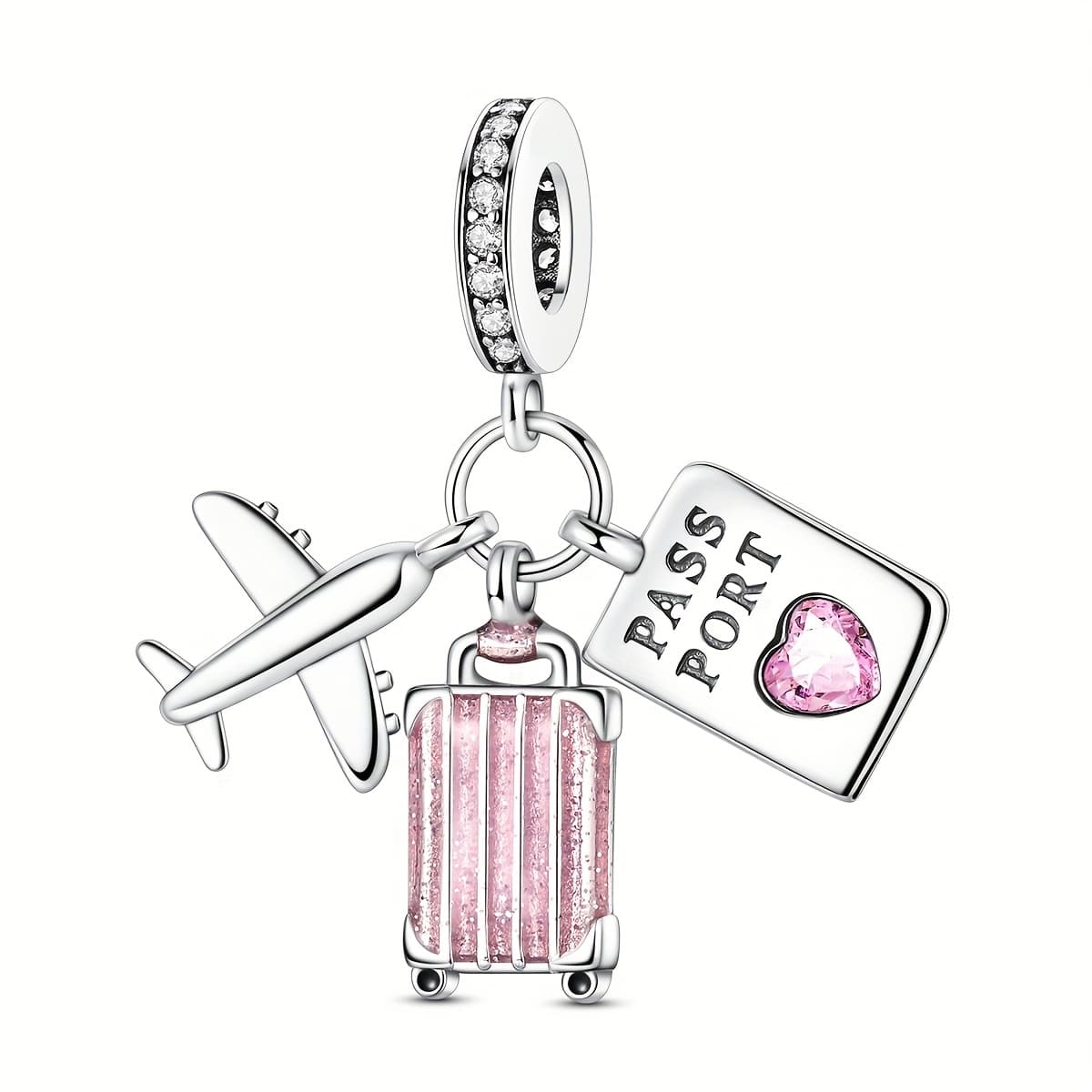 TEMU Silver-plated Pink Luggage Airplane Passport Charms Beads Suitable For Snake Bracelet Jewellery Making Supplies Daily Game Play Of Decorative Jewellery Gifts