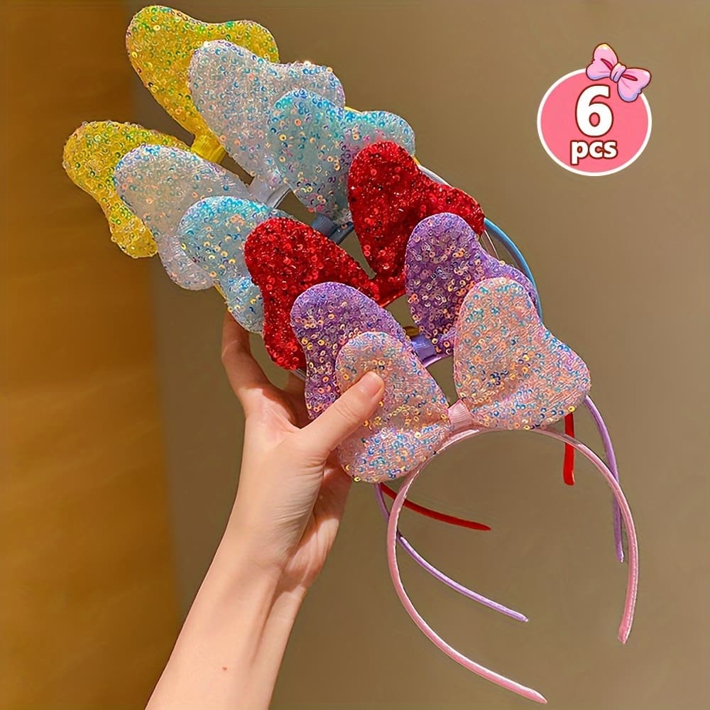TEMU 6pcs Fashion Multicolor Sequined Large Bow Headbands Suitable For ' Gifts
