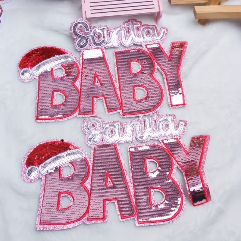 TEMU 2 Santa English Letter Sequined Embroidered Christmas Fashion Decorative Stickers For Clothing
