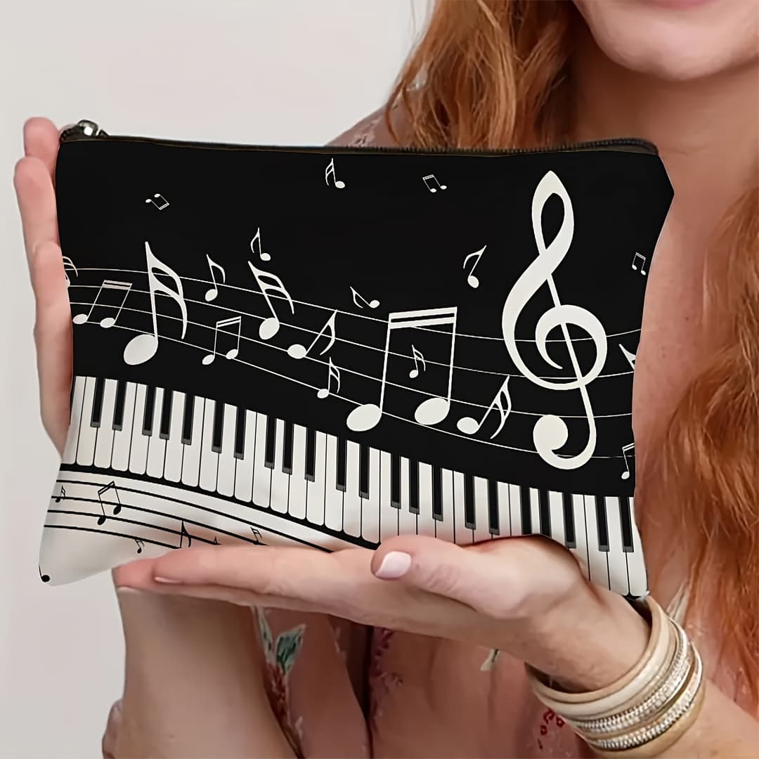 TEMU 1pc, Piano Key Makeup Bag, Note Pattern Makeup Bag, Women's Lightweight Makeup Bag, Makeup Bag, Music Note Makeup Bag, Zipper Bag Storage Bag, Piano Concert Gift, Women And Girls' Gift