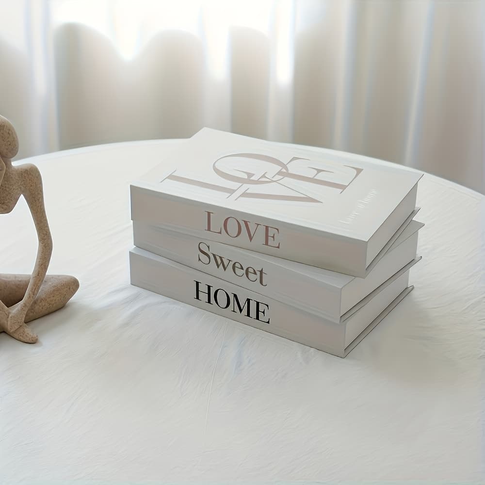 TEMU 3pcs Set Of Minimalist Home-themed Decorative Books, No Electricity Required, Suitable For Bedroom, Living Room, And Office Storage Boxes, Fun Box