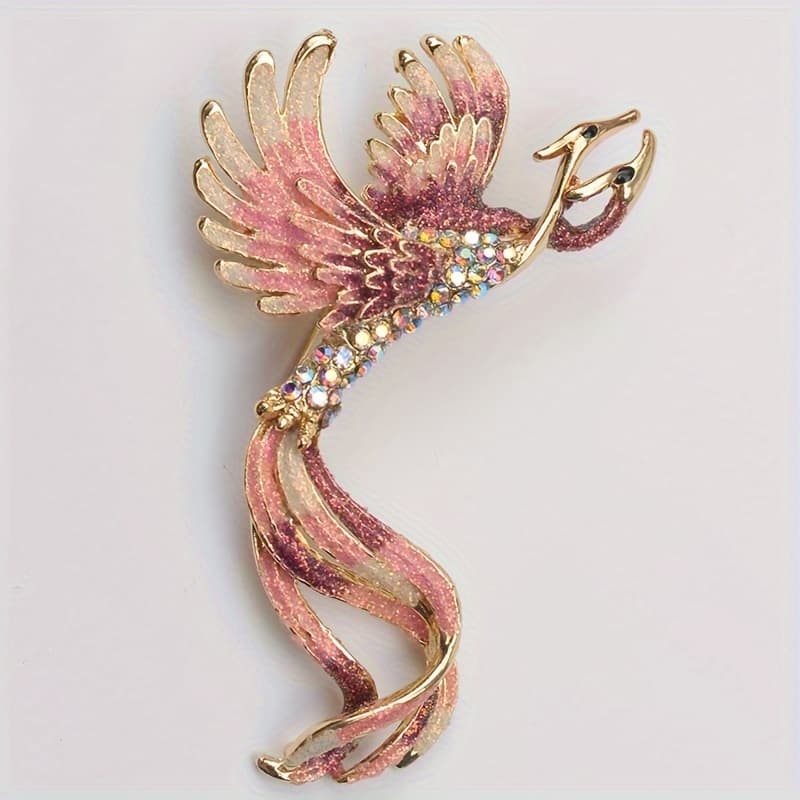TEMU Enamel Phoenix Brooch Pin With Rhinestones, Vintage Style Luxurious Suit Accessory Suitable For Men And Women.