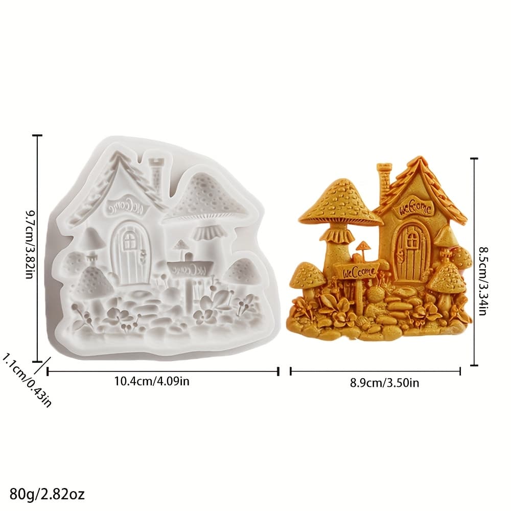 TEMU 1pc Cartoon Mushroom House Silicone Mold, Creative Making Clay Mold Gypsum Craft Decoration Art Ornament, Welcome For Family Warm Decor, Reusable