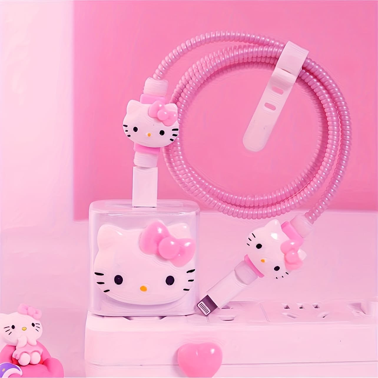 TEMU Suitable For Iphone 20w Charger Protective Case, Charger & Data Cable Protective Case, Cute Cartoon Hello Kitty Silicone Protective Case