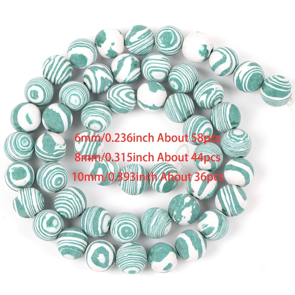 TEMU Natural Stones 6/810mm 58/44/36pcs Matte Green White Malachite Bead Round Loose Mineral Beads For Needlework Jewelry Making Bracelet Additions 15''