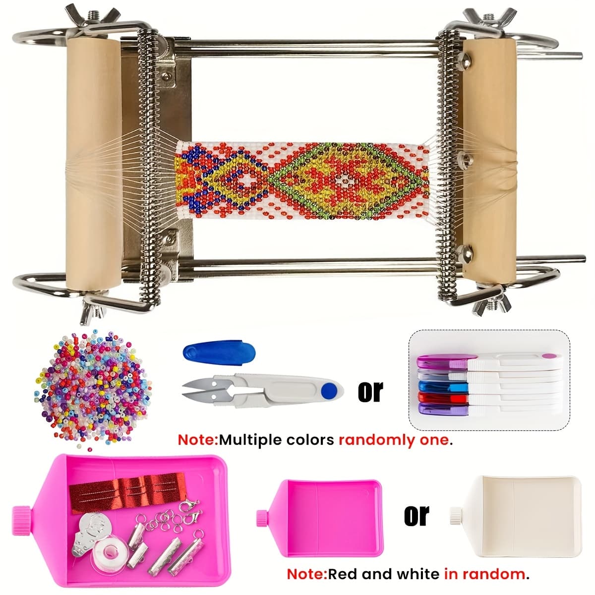 TEMU Adjustable Bead Looming Kit With Seed Beads, Large Eye Curved Beading Needle, Bead Funnel Tray, Lobster Clasp, And Bead Mat For Making Kit