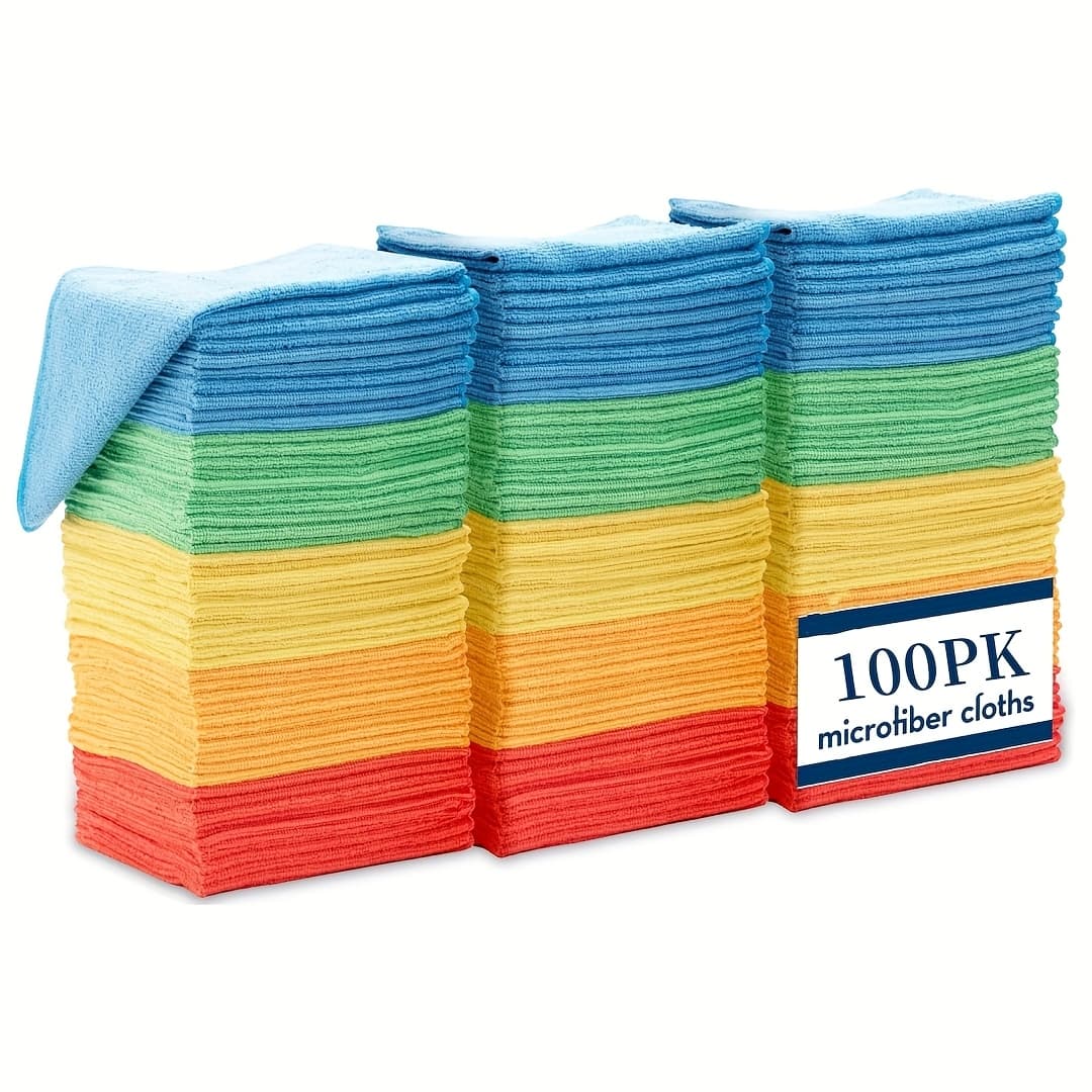 TEMU 100pcs Of Microfiber Towels For Car Cleaning - Lightweight And Square, Perfect For Vehicle And Household Tasks