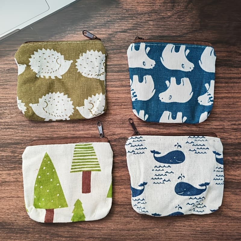 TEMU 4pcs Fabric Coin Purse, Cartoon Mini Cute Canvas Small Bag, Coin Bag, Retro Zipper Small Wallet