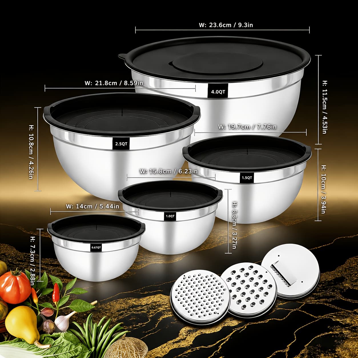 TEMU Mixing Bowls With Airtight Lids, 8/20pcs Stainless Steel Metal Nesting Bowls, Non-slip Silicone Bottom, Size 7, 3.5, 2.5, 2.0, 1.5, 1, 0.67qt Great For Mixing, Baking, Serving