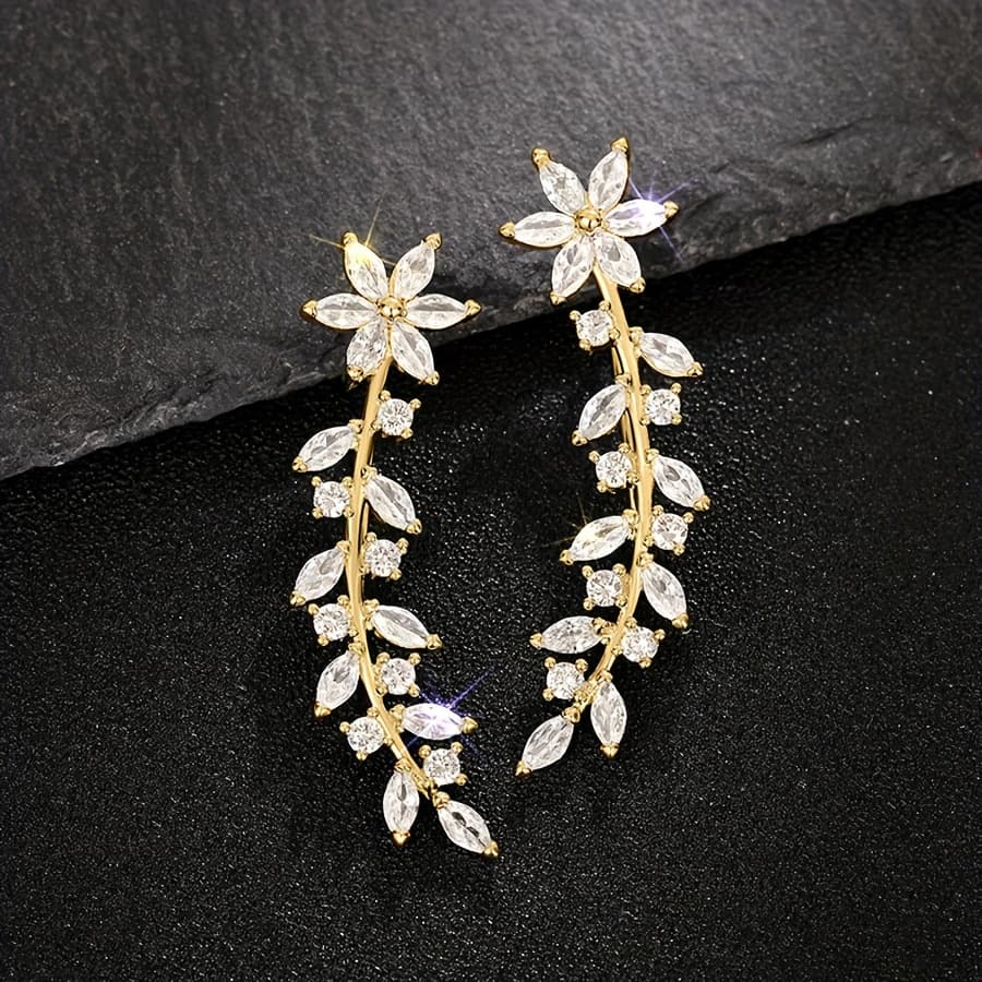 TEMU A Pair Of Light Luxury Synthetic Zirconia-inlaid Long Tassel Earrings, Exquisite And Fashionable Wheat Spike-shaped Earrings, Women's Jewelry