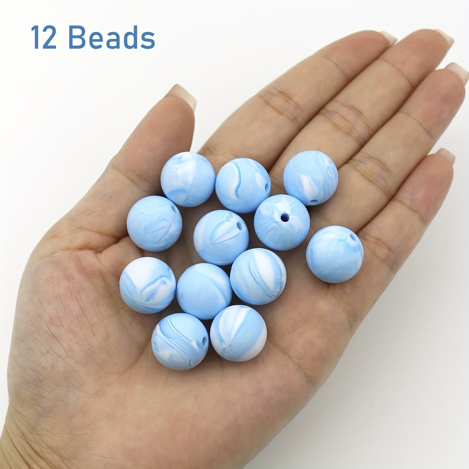 TEMU Light Blue Swirl Silicone Beads, 15mm, Handcrafted Silicone Loose Beads With Unique Patterns - Add To Your , Perfect For Bracelet Making