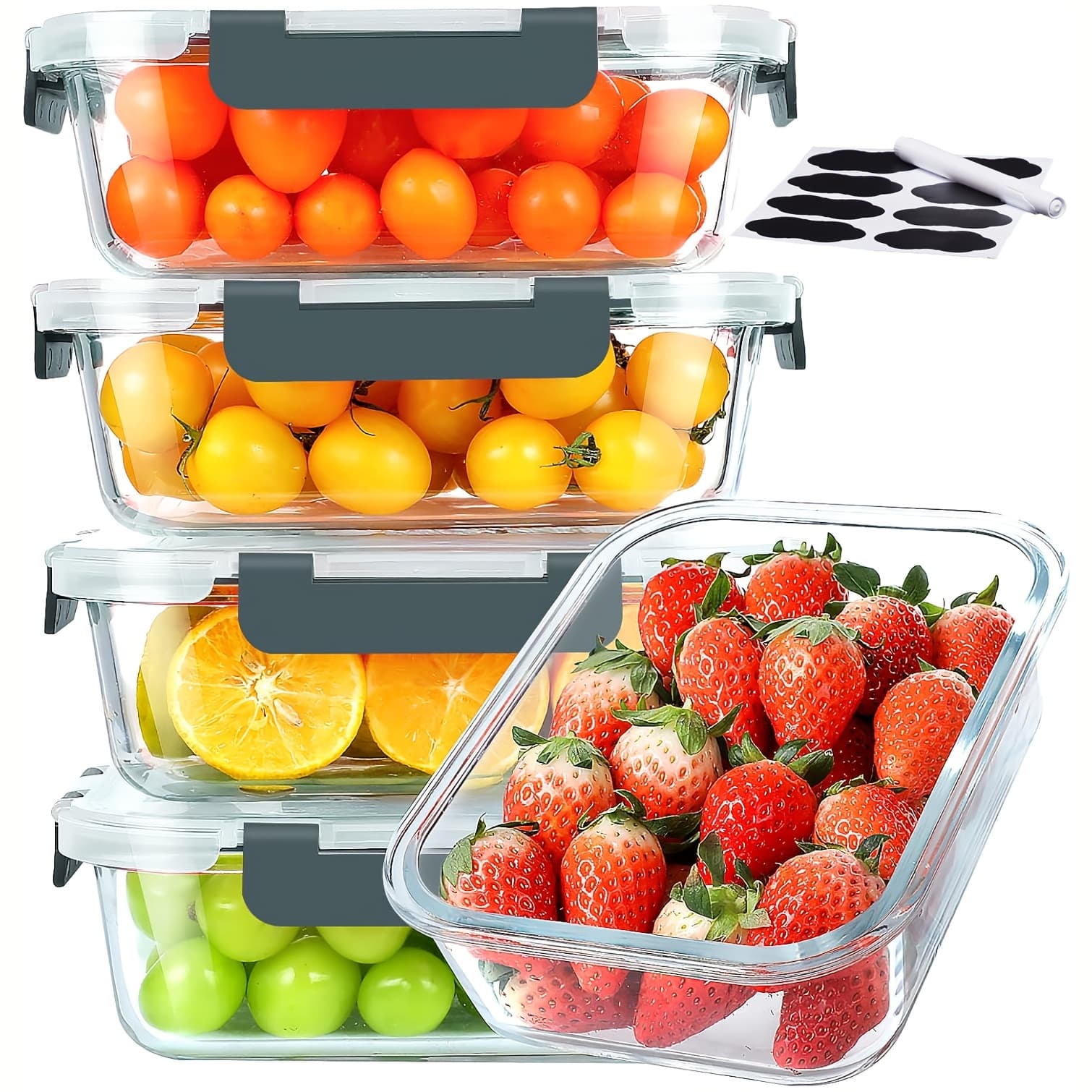 TEMU 5 Pack 30oz Glass Meal Prep Containers, Glass Storage Containers With Lids - Dishwasher, Microwave, Oven And Freezer Safe For Kitchen Organization & Food Storage Come With Free Labels&marker Pen