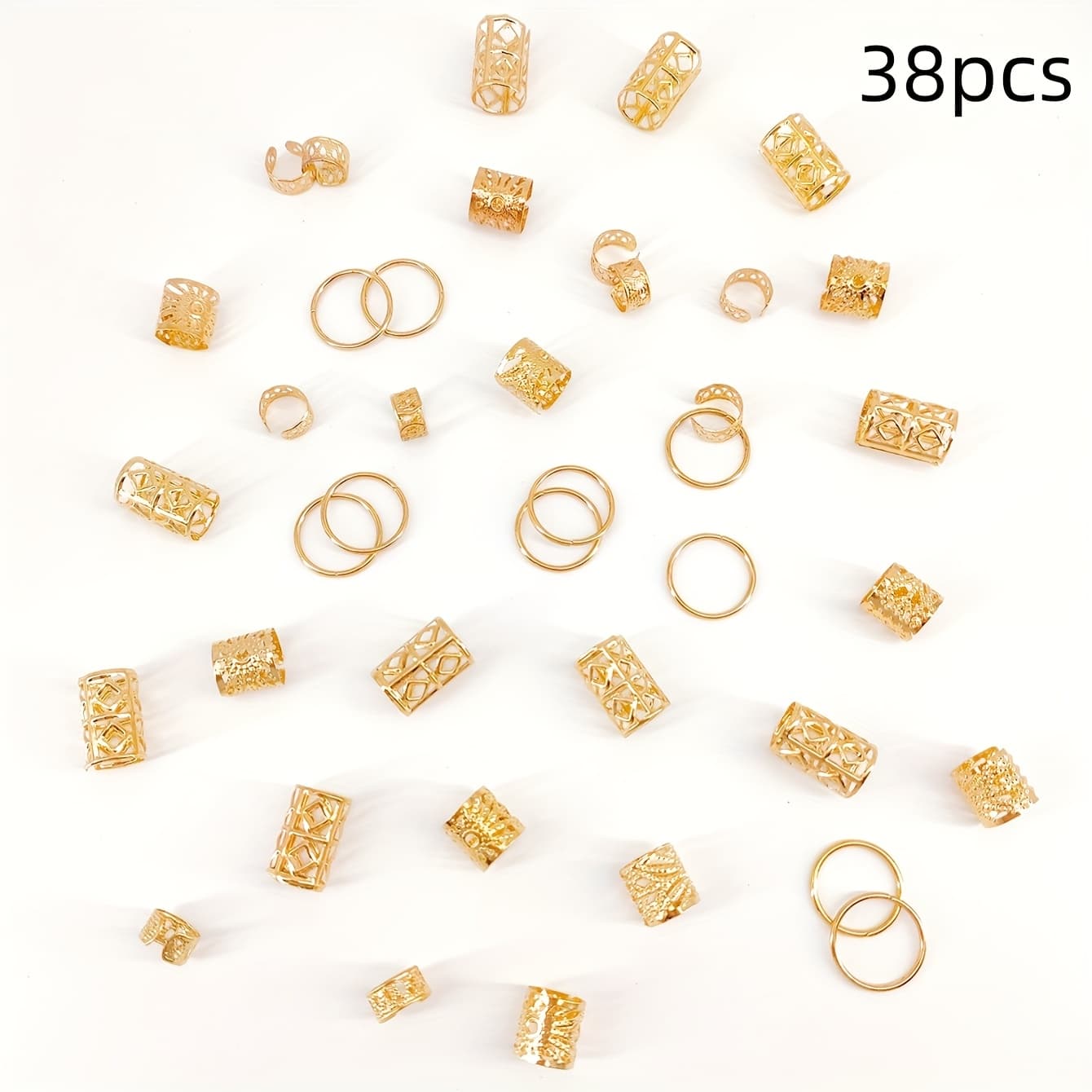 TEMU [retro Hair Ring] Retro Alloy Hair Ring And Cuff | Hollow Needle Ring For Weaving, Local Hair Jewelry