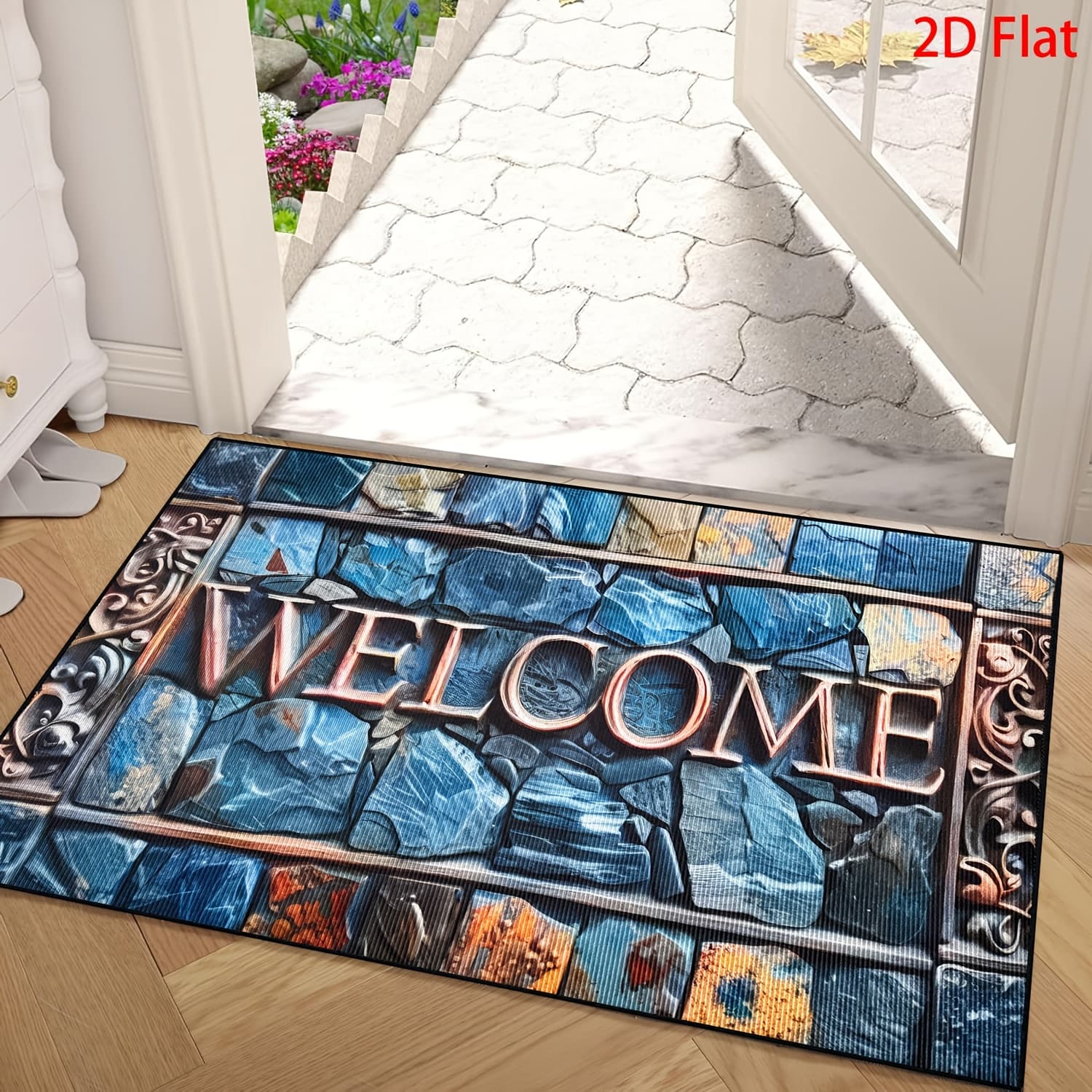 TEMU 2d Welcome Doormat Stone Pattern Entrance Carpet Non-slip Floor Mats Indoor Home Decor