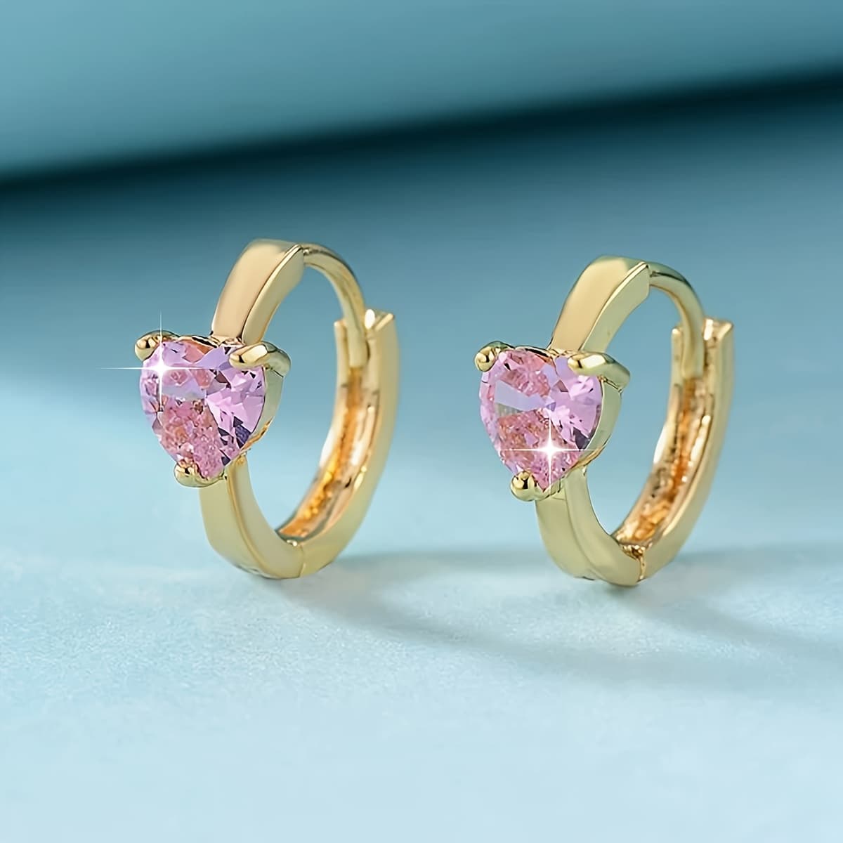 TEMU 1 Pair Of Simple And Fashionable Copper-set Colorful Synthetic Zirconia Heart-shaped Ear Studs, Versatile And Petite Hoop Earrings With Colorful Gemstones