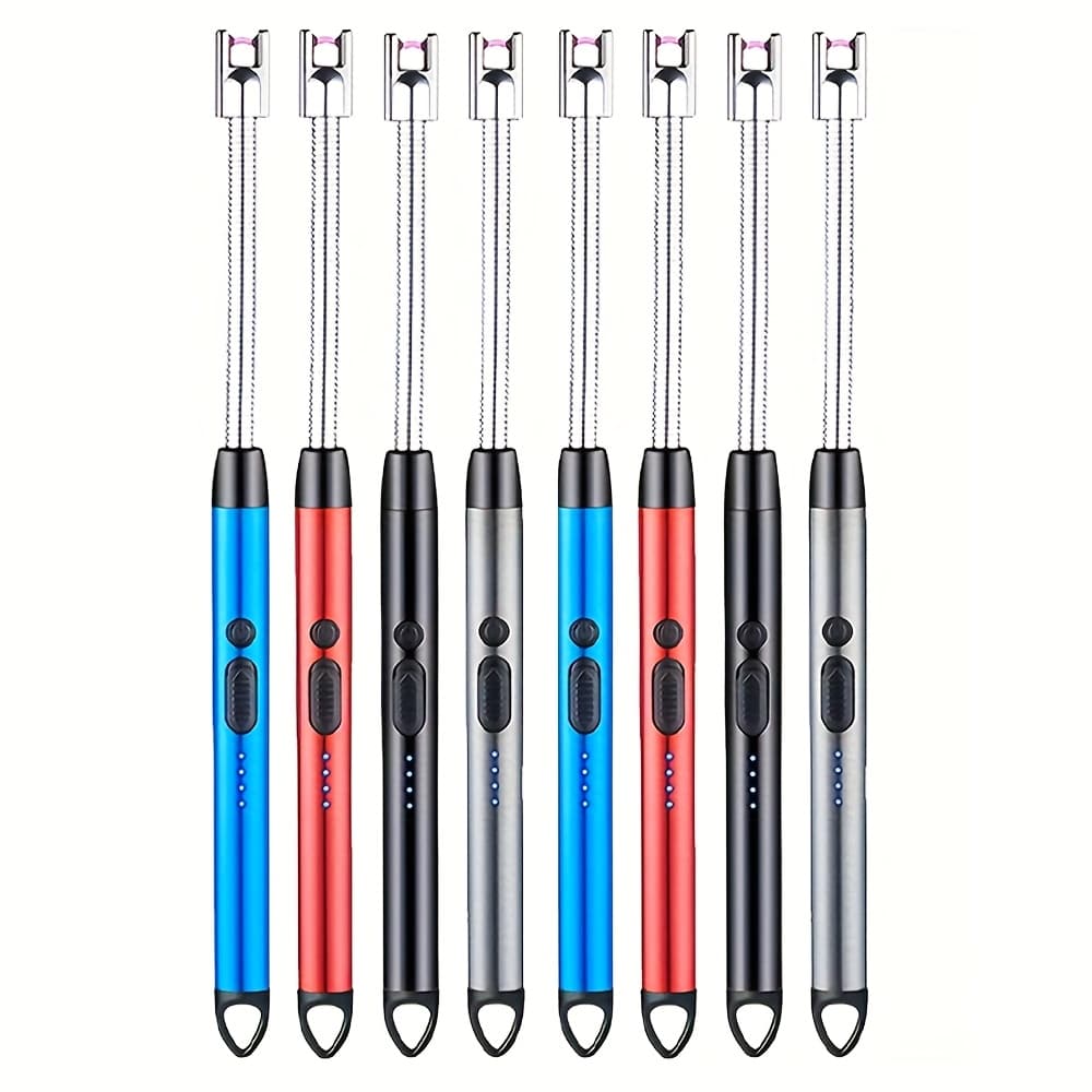 TEMU 8pcs Candle Lighter Usb Rechargeable Electric Lighter With Flexible Neck Flameless Windproof Rotate With Led Battery Level Indicator And Safety Switch For Aromatherapy Candle Grill Camping Bbq