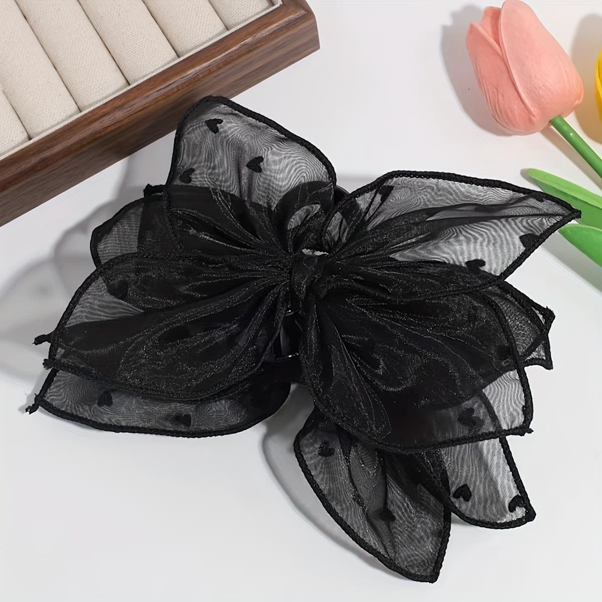 TEMU Chic Large Floral Bow Hair Claw - , Fabric Shark Clip For Women | & Parties