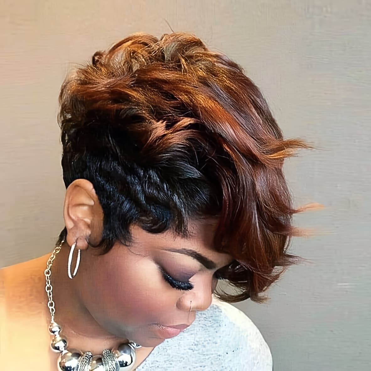 TEMU Synthetic Wavy Wigs For Women Featuring A Short Style With Long Bangs, In Brown And Black Options, Perfect For Christmas